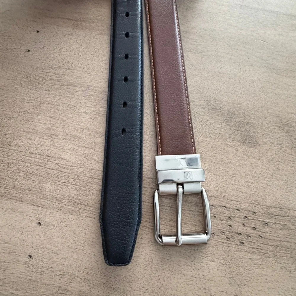 Mens Reversible Belt Black Brown Silver Swivel Buckle Size Large 36-42 Casual